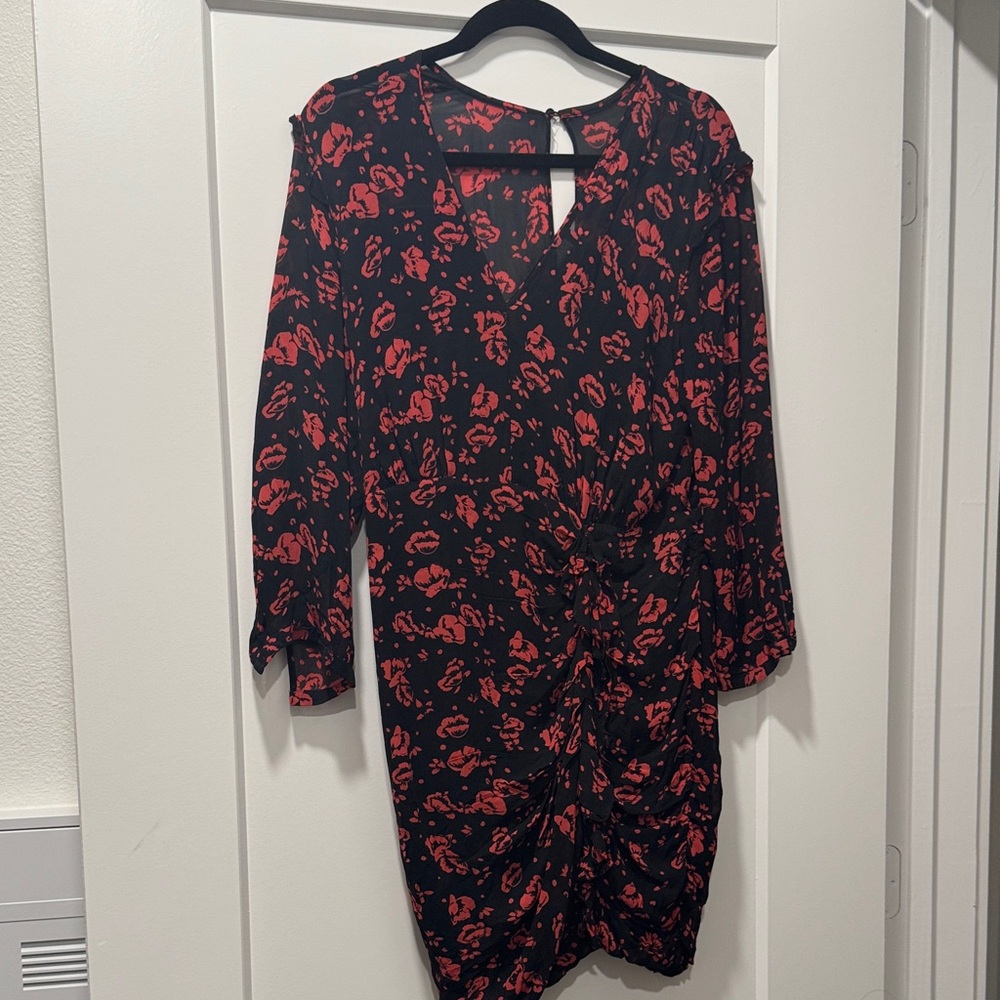 All Saints black ruffle Harlow Eira floral mini dress